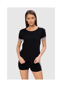 MOSCHINO Czarny t-shirt  z pagonami z logo, Wybierz rozmiar XS ze sklepu outfit.pl w kategorii Bluzki damskie - zdjęcie 165009360