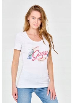 GUESS Damski biały t-shirt ze zdobionym logo, Wybierz rozmiar L ze sklepu outfit.pl w kategorii Bluzki damskie - zdjęcie 165009591