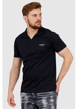 BALMAIN Czarna koszulka polo z aksamitnym logo, Wybierz rozmiar M ze sklepu outfit.pl w kategorii T-shirty męskie - zdjęcie 165009912