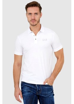 EA7 Biała koszulka polo ze srebrnym logo, Wybierz rozmiar M ze sklepu outfit.pl w kategorii T-shirty męskie - zdjęcie 165009943
