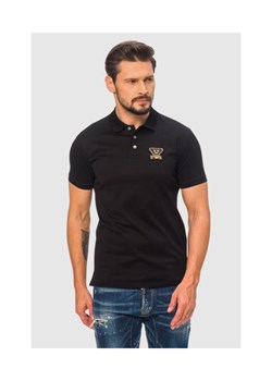 EMPORIO ARMANI Czarna koszulka polo ze złotym logo, Wybierz rozmiar S ze sklepu outfit.pl w kategorii T-shirty męskie - zdjęcie 165009993