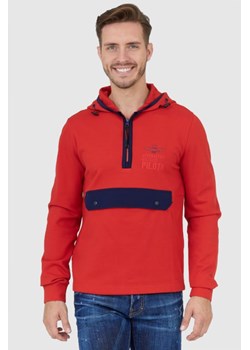 AERONAUTICA MILITARE Czerwona bluza męska z kapturem i suwakiem, Wybierz rozmiar L ze sklepu outfit.pl w kategorii Bluzy męskie - zdjęcie 165010451