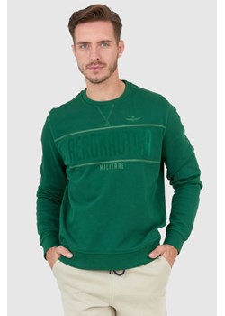 AERONAUTICA MILITARE Zielona bluza męska z aksamitnym logo, Wybierz rozmiar XXL ze sklepu outfit.pl w kategorii Bluzy męskie - zdjęcie 165010462
