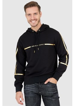 ARMANI EXCHANGE Czarna bluza męska z kapturem ze złotym logo, Wybierz rozmiar XL ze sklepu outfit.pl w kategorii Bluzy męskie - zdjęcie 165010474