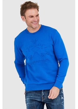 LA MARTINA Niebieska bluza męska z tłoczonym logo, Wybierz rozmiar 3XL ze sklepu outfit.pl w kategorii Bluzy męskie - zdjęcie 165010981