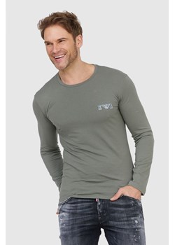 EMPORIO ARMANI Zielony longsleeve męski z granatowym logo, Wybierz rozmiar XL ze sklepu outfit.pl w kategorii T-shirty męskie - zdjęcie 165011524