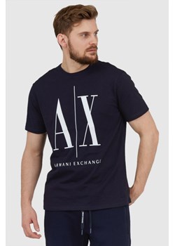 ARMANI EXCHANGE Granatowy t-shirt męski z dużym logo, Wybierz rozmiar M ze sklepu outfit.pl w kategorii T-shirty męskie - zdjęcie 165013652