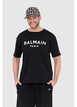BALMAIN Czarny t-shirt męski z drukowanym białym logo, Wybierz rozmiar 2XL ze sklepu outfit.pl w kategorii T-shirty męskie - zdjęcie 165013753