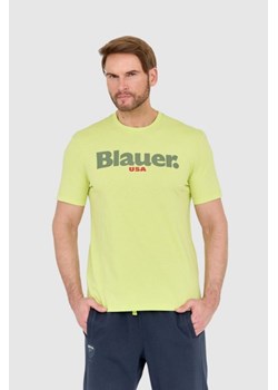 BLAUER Zielony męski t-shirt z dużym logo, Wybierz rozmiar M ze sklepu outfit.pl w kategorii T-shirty męskie - zdjęcie 165013782