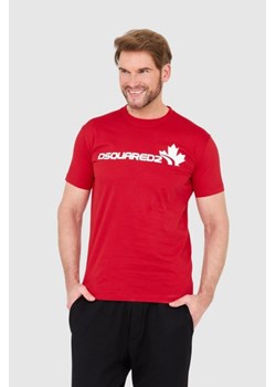 DSQUARED2 Czerwony bawełniany t-shirt z dużym logo, Wybierz rozmiar S ze sklepu outfit.pl w kategorii T-shirty męskie - zdjęcie 165013894