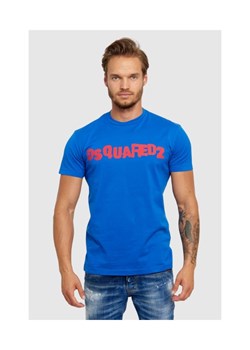 DSQUARED2 Niebieski t-shirt męski z czerwonym logo, Rozmiar S ze sklepu outfit.pl w kategorii T-shirty męskie - zdjęcie 165013922