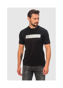 EMPORIO ARMANI Czarny t-shirt męski ze srebrnym logo, Wybierz rozmiar L ze sklepu outfit.pl w kategorii T-shirty męskie - zdjęcie 165013970