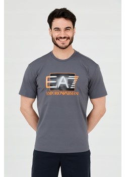 EA7 Szary t-shirt z holograficznym logo, Wybierz rozmiar XXL ze sklepu outfit.pl w kategorii T-shirty męskie - zdjęcie 165014430
