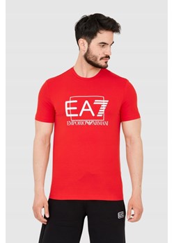 EA7 Czerwony męski t-shirt z dużym białym logo, Wybierz rozmiar XXL ze sklepu outfit.pl w kategorii T-shirty męskie - zdjęcie 165014631