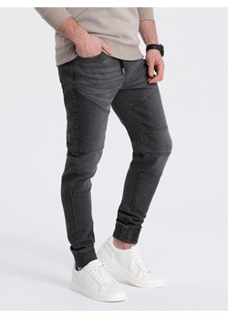 Spodnie męskie joggery jeansowe z przeszyciami - grafitowe V4 OM-PADJ-0113 ze sklepu ombre w kategorii Jeansy męskie - zdjęcie 165015772