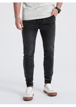 Spodnie męskie jeansowe JOGGER SLIM FIT - grafitowe V2 OM-PADJ-0134 ze sklepu ombre w kategorii Jeansy męskie - zdjęcie 165015821