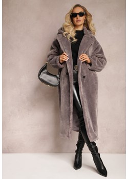 Szary Długi Płaszcz Futrzany Nlorre ze sklepu Renee odzież w kategorii Futra damskie - zdjęcie 165017602