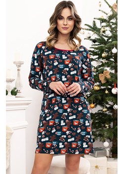 Koszula nocna damska świąteczna Makala, Kolor granatowy-wzór, Rozmiar S, Italian Fashion ze sklepu Intymna w kategorii Koszule nocne - zdjęcie 165018511