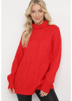 Czerwony Luźny Golf w Warkoczykowy Splot Gordamia ze sklepu Born2be Odzież w kategorii Swetry damskie - zdjęcie 165034310