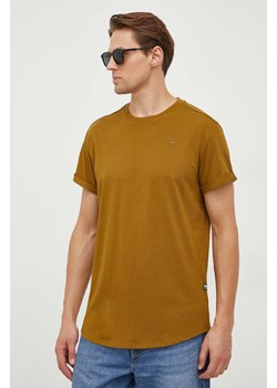 G-Star Raw t-shirt bawełniany męski kolor brązowy gładki ze sklepu ANSWEAR.com w kategorii T-shirty męskie - zdjęcie 165044310