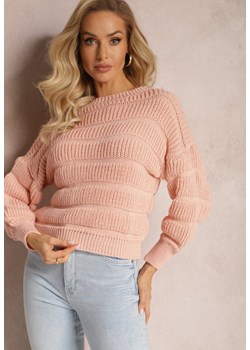 Różowy Sweter o Krótszym Luźnym Fasonie Olimppia ze sklepu Renee odzież w kategorii Swetry damskie - zdjęcie 165045670