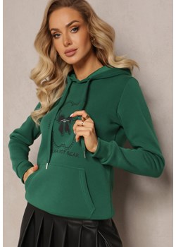 Zielona Bluza Kangurka ze Ściągaczami z Nadrukiem i Polarem Simunsa ze sklepu Renee odzież w kategorii Bluzy damskie - zdjęcie 165047744
