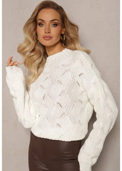 Jasnobeżowy Sweter Oversize z Ozdobnym Splotem Boeda ze sklepu Renee odzież w kategorii Swetry damskie - zdjęcie 165047944