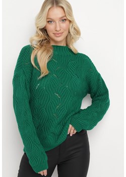 Ciemnozielony Luźny Sweter w Ozdobny Splot Ujuvertta ze sklepu Born2be Odzież w kategorii Swetry damskie - zdjęcie 165048271