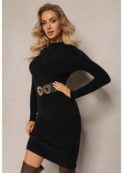 Czarna Wełniana Sukienka Midi Prążkowana z Półgolfem Sebhatta ze sklepu Renee odzież w kategorii Sukienki - zdjęcie 165083621