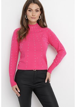 Różowy Sweter z Golfem Ozdobiony Kompozycją z Cyrkonii Ruittes ze sklepu Born2be Odzież w kategorii Swetry damskie - zdjęcie 165093584