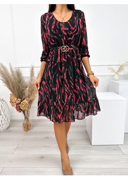 Czarna Sukienka w Różowy Wzór ze sklepu ModnaKiecka.pl w kategorii Sukienki - zdjęcie 165097711