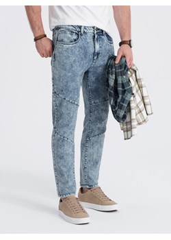 Spodnie męskie jeansowe slim fit z przeszyciem na kolanach - niebieskie V1 OM-PADP-0109 ze sklepu ombre w kategorii Jeansy męskie - zdjęcie 165099634
