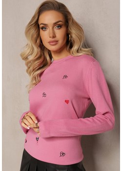 Różowy Sweter z Kaszmirem i Haftem w Serca Buvia ze sklepu Renee odzież w kategorii Swetry damskie - zdjęcie 165141692