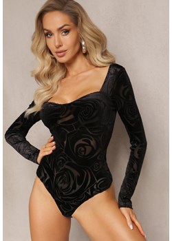 Czarne Body z Welurowym Nadrukiem Alarida ze sklepu Renee odzież w kategorii Bluzki damskie - zdjęcie 165143160