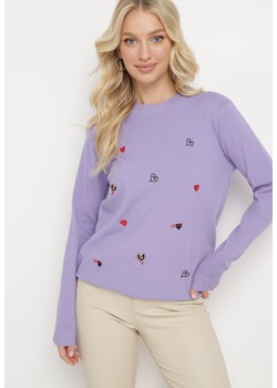 Jasnofioletowy Sweter z Kaszmirem i Naszywkami w Serca Juviena ze sklepu Born2be Odzież w kategorii Swetry damskie - zdjęcie 165152383