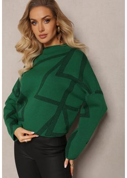 Ciemnozielony Luźny Golf w Geometryczny Print Ataloggia ze sklepu Renee odzież w kategorii Swetry damskie - zdjęcie 165152693