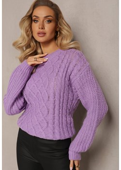 Fioletowy Sweter z Warkoczowym Splotem i Kaszmirem Justinne ze sklepu Renee odzież w kategorii Swetry damskie - zdjęcie 165152733