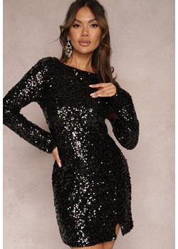 Czarna Cekinowa Mini Sukienka o Dopasowanym Kroju z Dekoltem na Plecach Beballa ze sklepu Renee odzież w kategorii Sukienki - zdjęcie 165159652