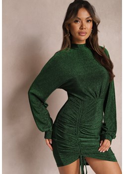 Zielona Dopasowana Sukienka z Metaliczną Nitką i Półgolfem Barxi ze sklepu Renee odzież w kategorii Sukienki - zdjęcie 165159720