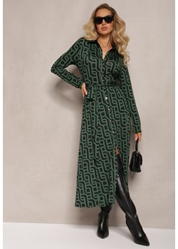 Zielona Koszulowa Sukienka Maxi w Geometryczny Print Gelismi ze sklepu Renee odzież w kategorii Sukienki - zdjęcie 165165824