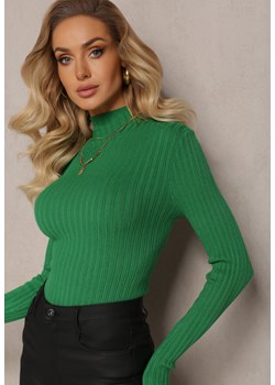 Zielony Prążkowany Golf z Długim Rękawem Olivime ze sklepu Renee odzież w kategorii Swetry damskie - zdjęcie 165165834