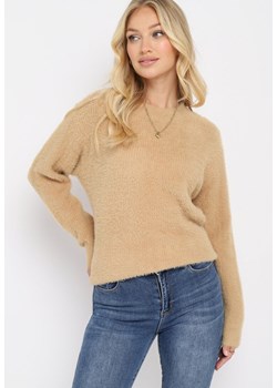 Brązowy Klasyczny Sweter z Puchatego Materiału Oversize Miarra ze sklepu Born2be Odzież w kategorii Swetry damskie - zdjęcie 165194533