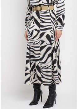 Czarna Rozkloszowana Spódnica Maxi w Tygrysie Paski z Paskiem w Komplecie Castella ze sklepu Born2be Odzież w kategorii Spódnice - zdjęcie 165194563