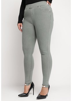 Miętowe Spodnie Skinny z Gumką w Pasie Niutia ze sklepu Born2be Odzież w kategorii Spodnie damskie - zdjęcie 165194573