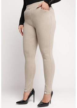 Beżowe Spodnie Skinny z Gumką w Pasie Niutia ze sklepu Born2be Odzież w kategorii Spodnie damskie - zdjęcie 165197990