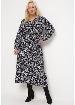 Granatowa Sukienka Maxi o Rozkloszowanym Fasonie w Modny Print Renni ze sklepu Born2be Odzież w kategorii Sukienki - zdjęcie 165198051