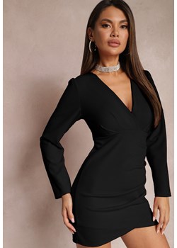 Czarna Taliowana Sukienka Mini z Ozdobnym Drapowaniem Okka ze sklepu Renee odzież w kategorii Sukienki - zdjęcie 165207254