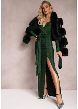 Zielona Kopertowa Maxi Sukienka z Ozdobnymi Marszczeniami i Wycięciem na Nogę Jummie ze sklepu Renee odzież w kategorii Sukienki - zdjęcie 165207334