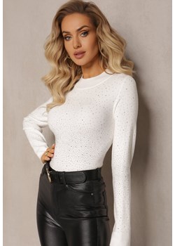 Biały Wiskozowy Sweter w Cyrkonie Sylvarielle ze sklepu Renee odzież w kategorii Swetry damskie - zdjęcie 165207484