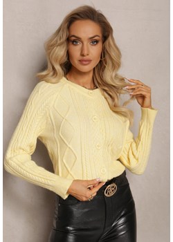 Żółty Zapinany Kardigan w Warkoczykowy Splot Escrivine ze sklepu Renee odzież w kategorii Swetry damskie - zdjęcie 165207554